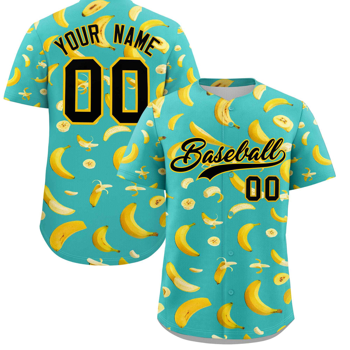 Custom Teal Banana Graffiti Pattern Fashion Authentic Baseball Jersey | Graffiti Pattern | Embroidery&amp;Dye-sublimation printing | KXKSHOP