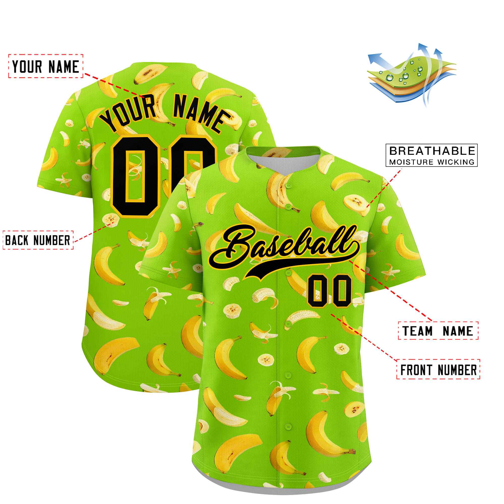 Custom Neon Green Banana Graffiti Pattern Fashion Authentic Baseball Jersey | Graffiti Pattern | Embroidery&Dye-sublimation printing | KXKSHOP