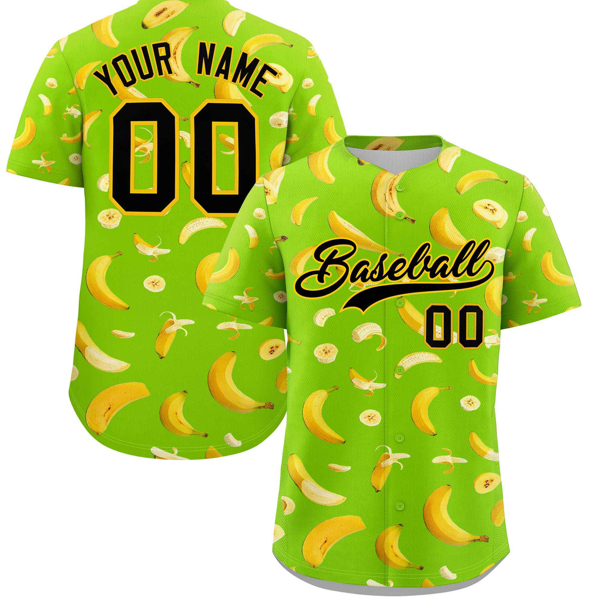 Custom Neon Green Banana Graffiti Pattern Fashion Authentic Baseball Jersey | Graffiti Pattern | Embroidery&amp;Dye-sublimation printing | KXKSHOP