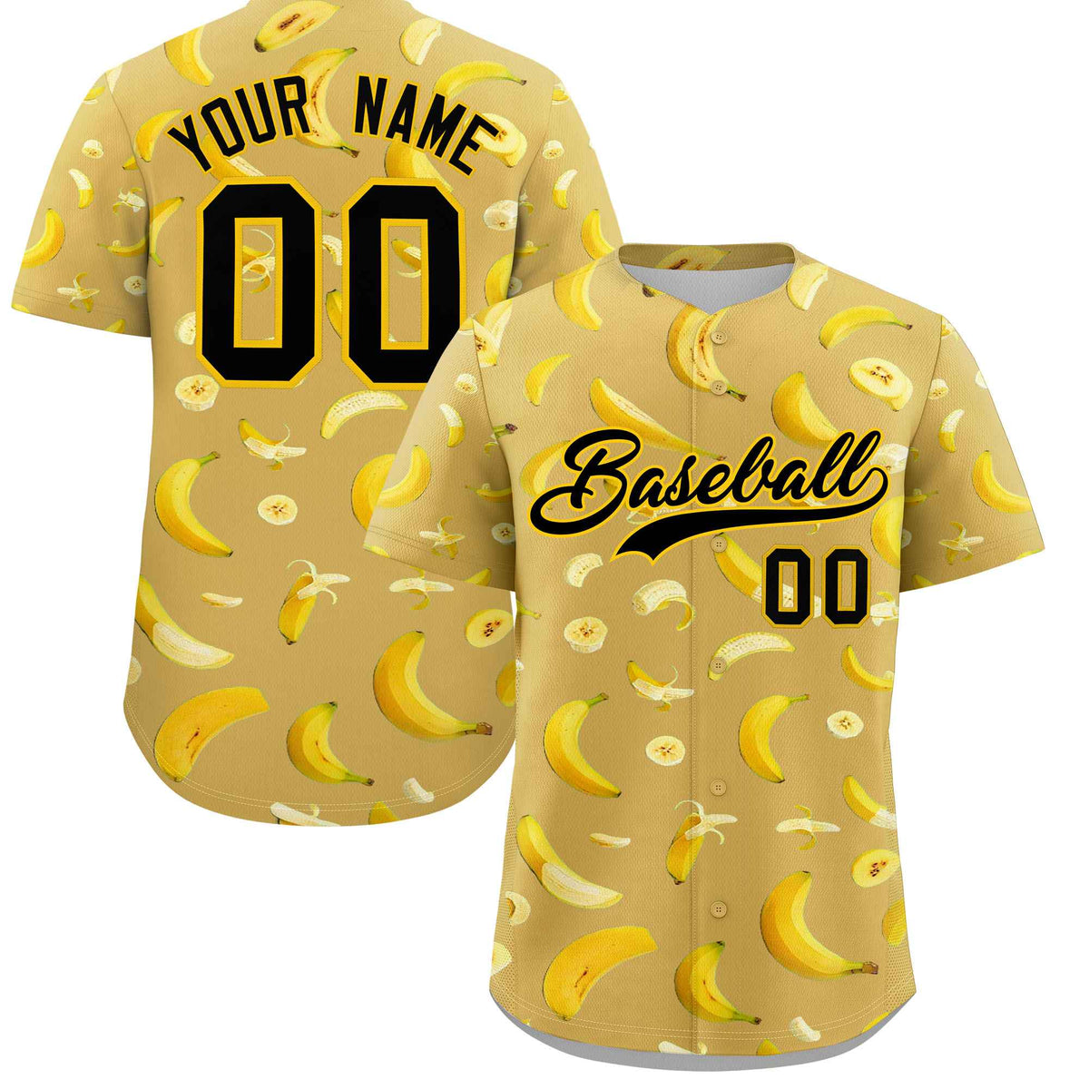 Custom Old Gold Banana Graffiti Pattern Fashion Authentic Baseball Jersey | Graffiti Pattern | Embroidery&amp;Dye-sublimation printing | KXKSHOP