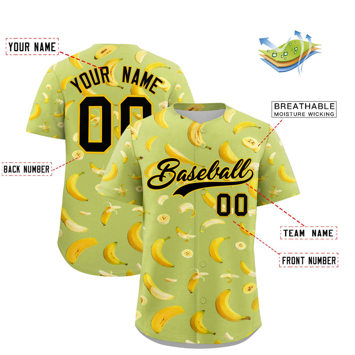 Custom Champagne Banana Graffiti Pattern Fashion Authentic Baseball Jersey | Graffiti Pattern | Embroidery&amp;Dye-sublimation printing | KXKSHOP