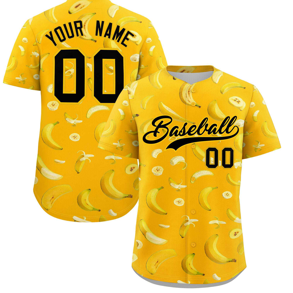 Custom Yellow Banana Graffiti Pattern Fashion Authentic Baseball Jersey | Graffiti Pattern | Embroidery&amp;Dye-sublimation printing | KXKSHOP