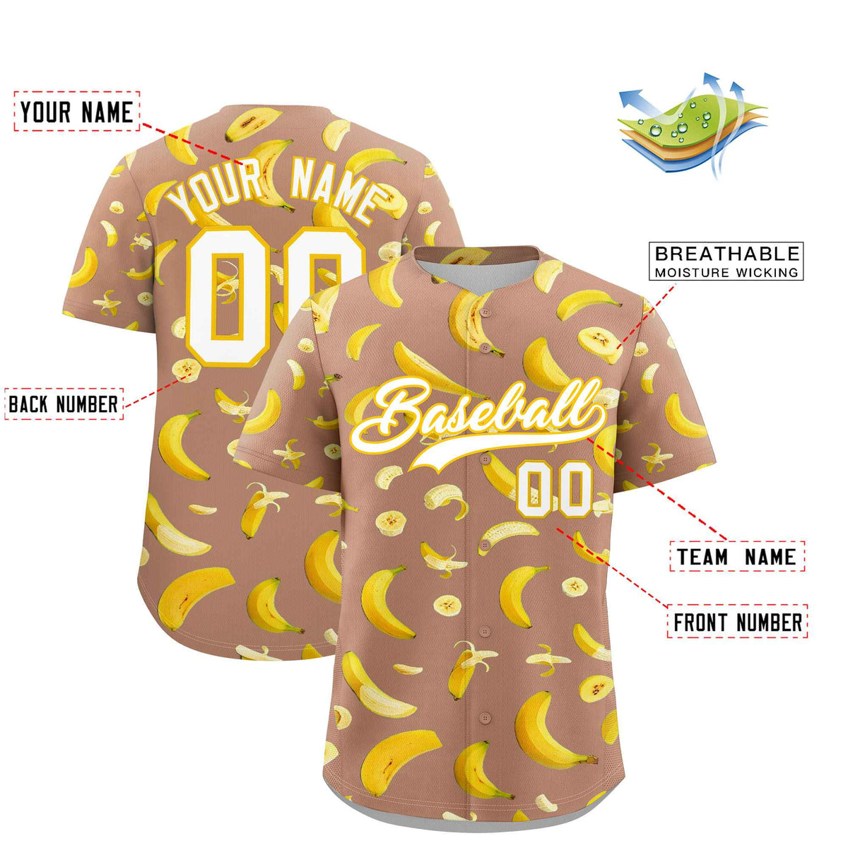Custom Coffee Banana Graffiti Pattern Fashion Authentic Baseball Jersey | Graffiti Pattern | Embroidery&amp;Dye-sublimation printing | KXKSHOP
