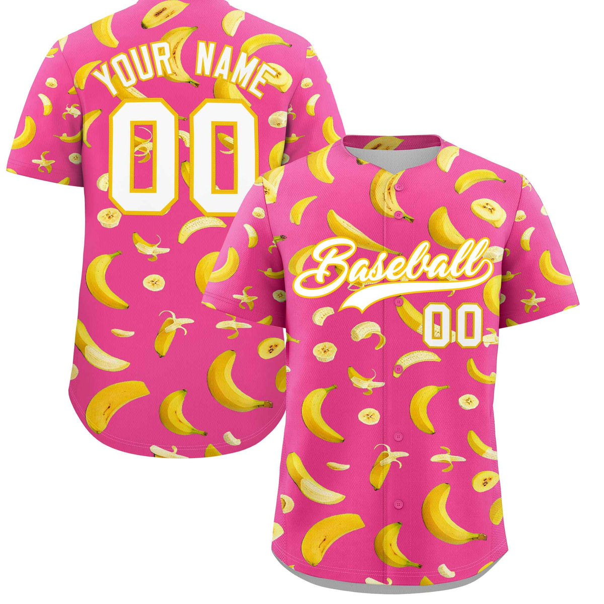Custom Pink Banana Graffiti Pattern Fashion Authentic Baseball Jersey | Graffiti Pattern | Embroidery&amp;Dye-sublimation printing | KXKSHOP