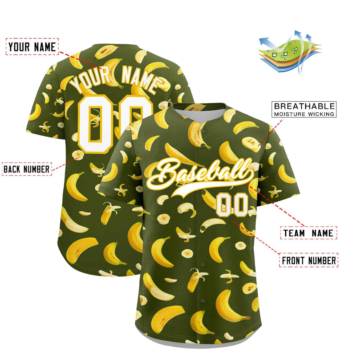 Custom Olive Banana Graffiti Pattern Fashion Authentic Baseball Jersey | Graffiti Pattern | Embroidery&amp;Dye-sublimation printing | KXKSHOP