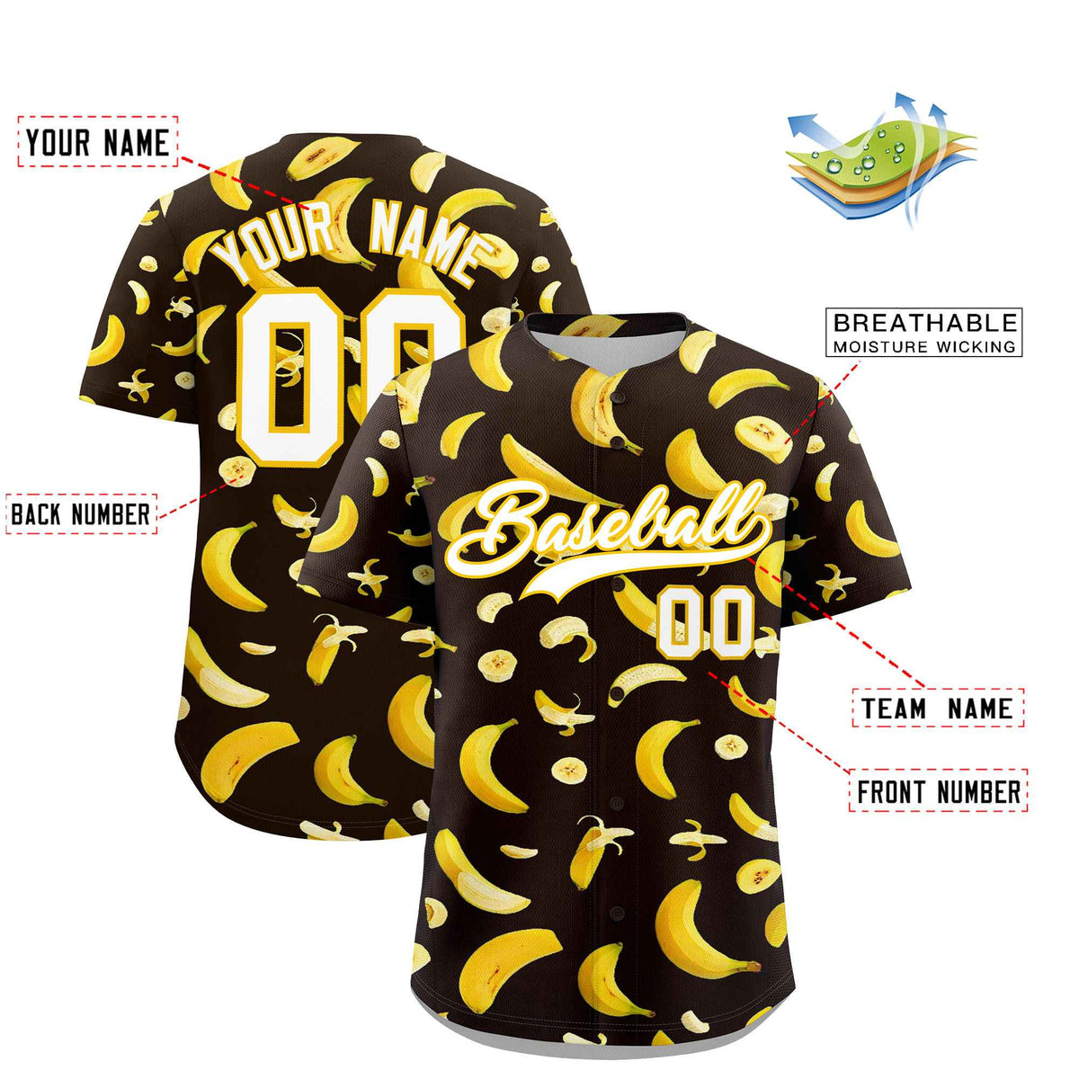 Custom Brown Banana Graffiti Pattern Fashion Authentic Baseball Jersey | Graffiti Pattern | Embroidery&amp;Dye-sublimation printing | KXKSHOP