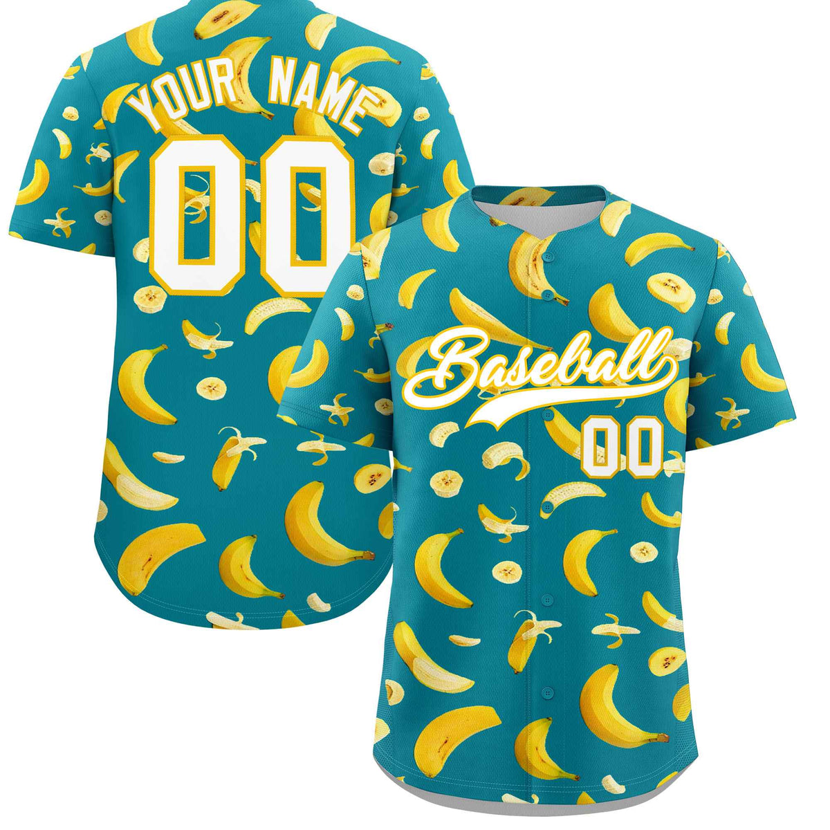 Custom Aqua Banana Graffiti Pattern Fashion Authentic Baseball Jersey | Graffiti Pattern | Embroidery&amp;Dye-sublimation printing | KXKSHOP
