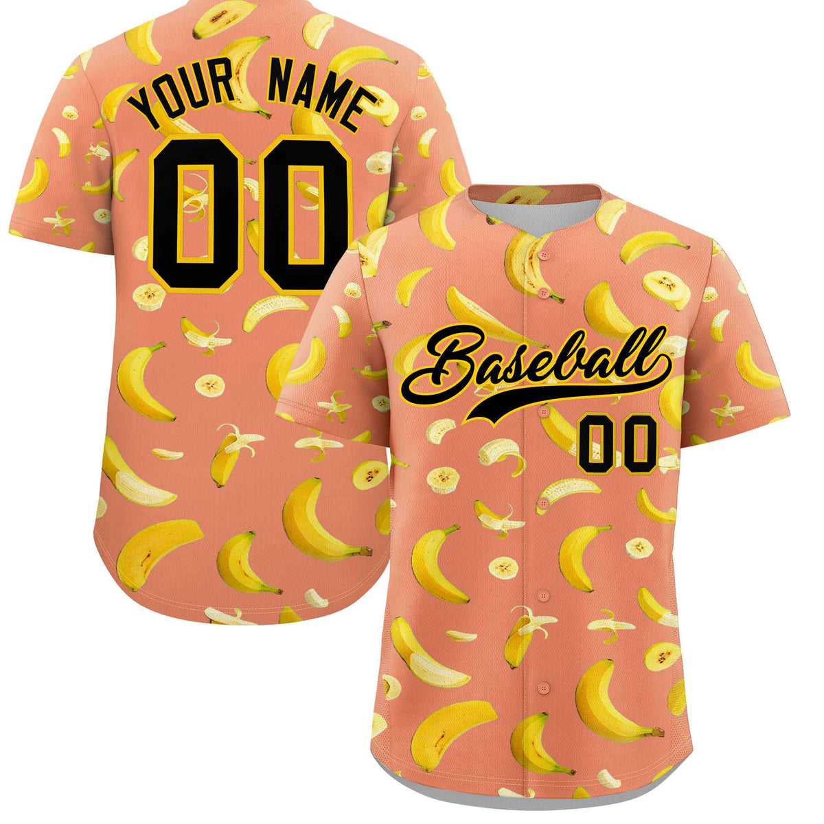 Custom Light Orange Banana Graffiti Pattern Fashion Authentic Baseball Jersey | Graffiti Pattern | Embroidery&amp;Dye-sublimation printing | KXKSHOP