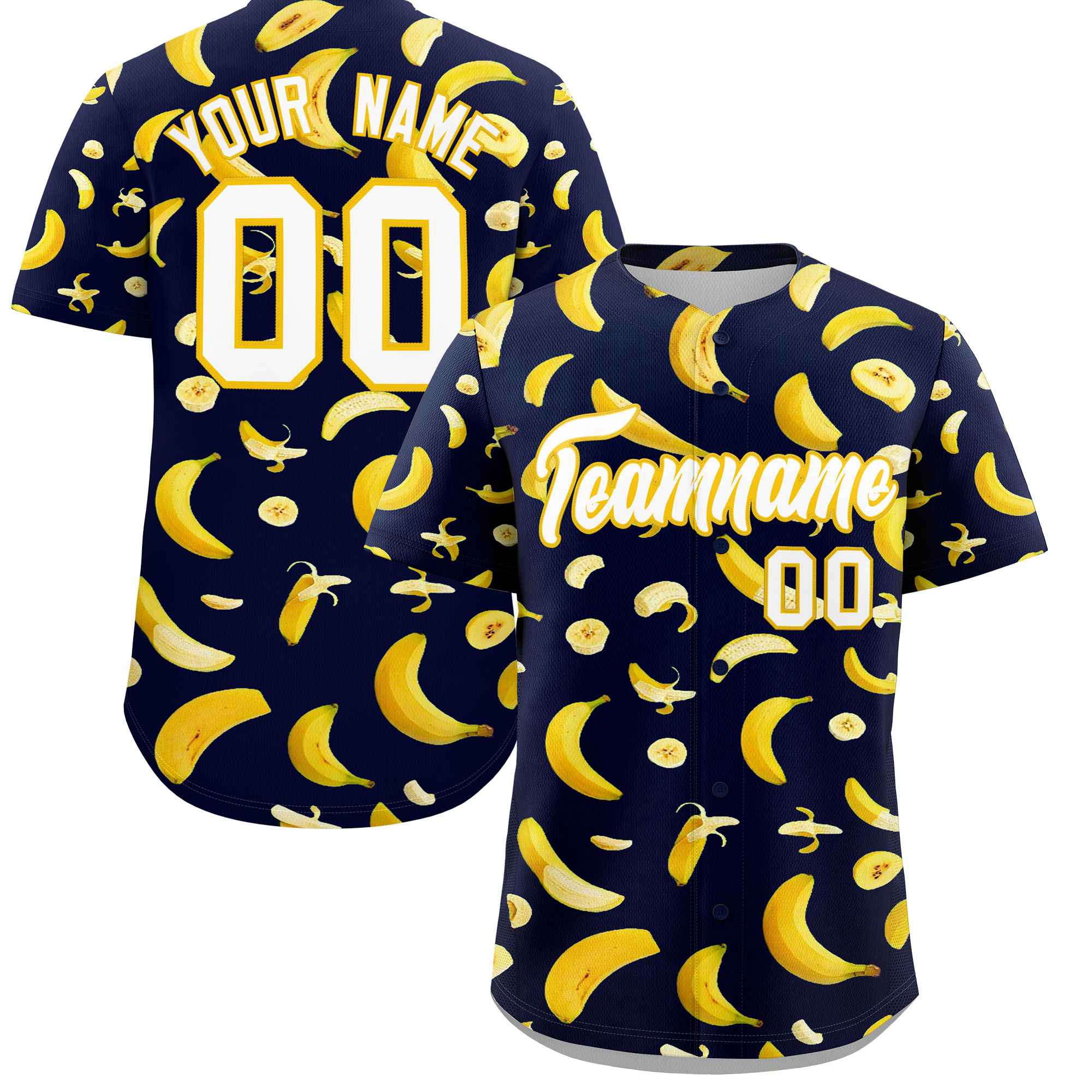Custom Navy Banana Graffiti Pattern Fashion Authentic Baseball Jersey | Graffiti Pattern | Embroidery&Dye-sublimation printing | KXKSHOP