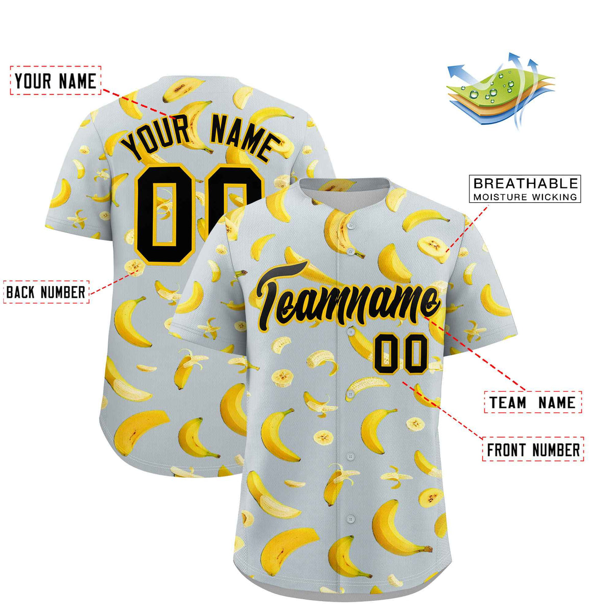 Custom Silver Banana Graffiti Pattern Fashion Authentic Baseball Jersey | Graffiti Pattern | Embroidery&amp;Dye-sublimation printing | KXKSHOP