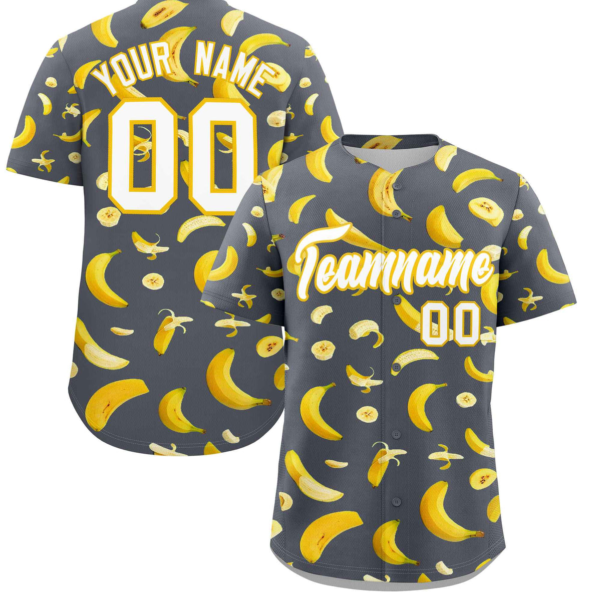 Custom Gray Banana Graffiti Pattern Fashion Authentic Baseball Jersey | Graffiti Pattern | Embroidery&amp;Dye-sublimation printing | KXKSHOP