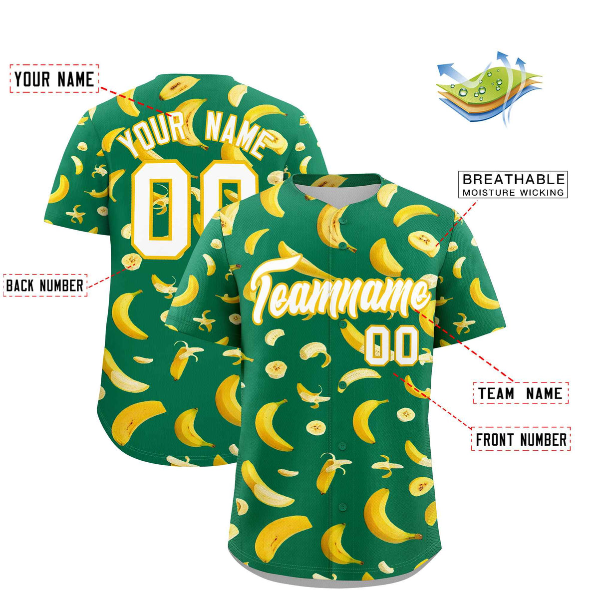 Custom Kelly Green Banana Graffiti Pattern Fashion Authentic Baseball Jersey | Graffiti Pattern | Embroidery&amp;Dye-sublimation printing | KXKSHOP