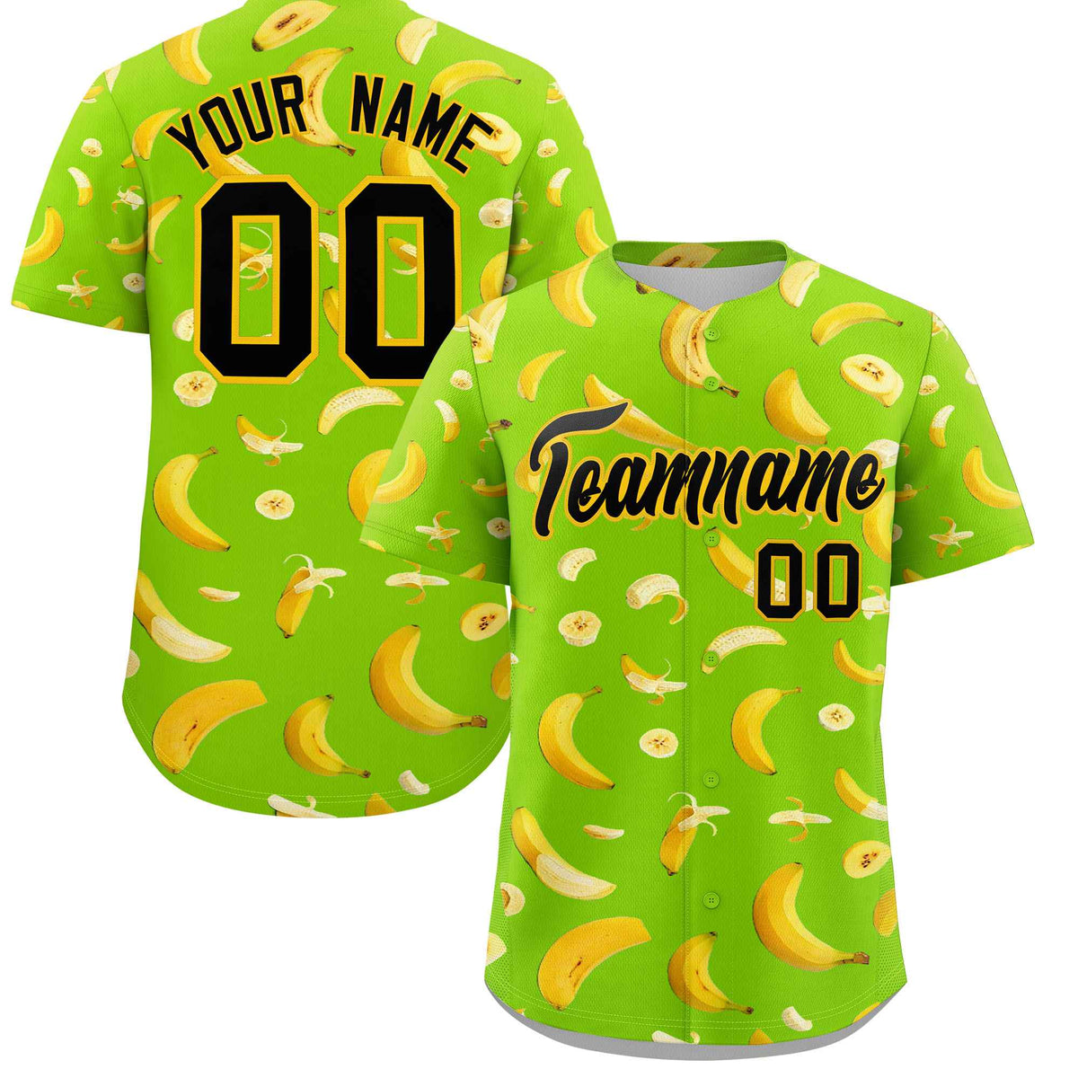 Custom Neon Green Banana Graffiti Pattern Fashion Authentic Baseball Jersey | Graffiti Pattern | Embroidery&amp;Dye-sublimation printing | KXKSHOP