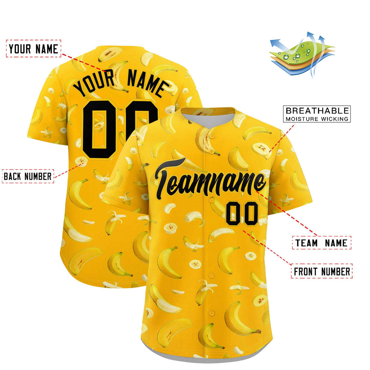 Custom Yellow Banana Graffiti Pattern Fashion Authentic Baseball Jersey | Graffiti Pattern | Embroidery&amp;Dye-sublimation printing | KXKSHOP