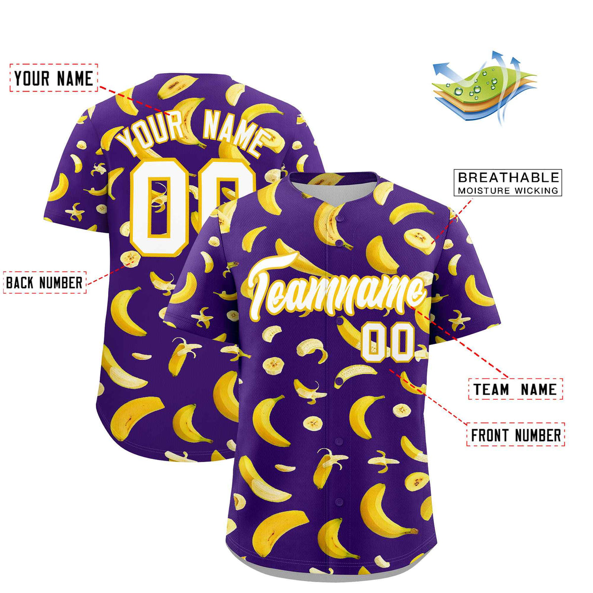 Custom Purple Banana Graffiti Pattern Fashion Authentic Baseball Jersey | Graffiti Pattern | Embroidery&amp;Dye-sublimation printing | KXKSHOP
