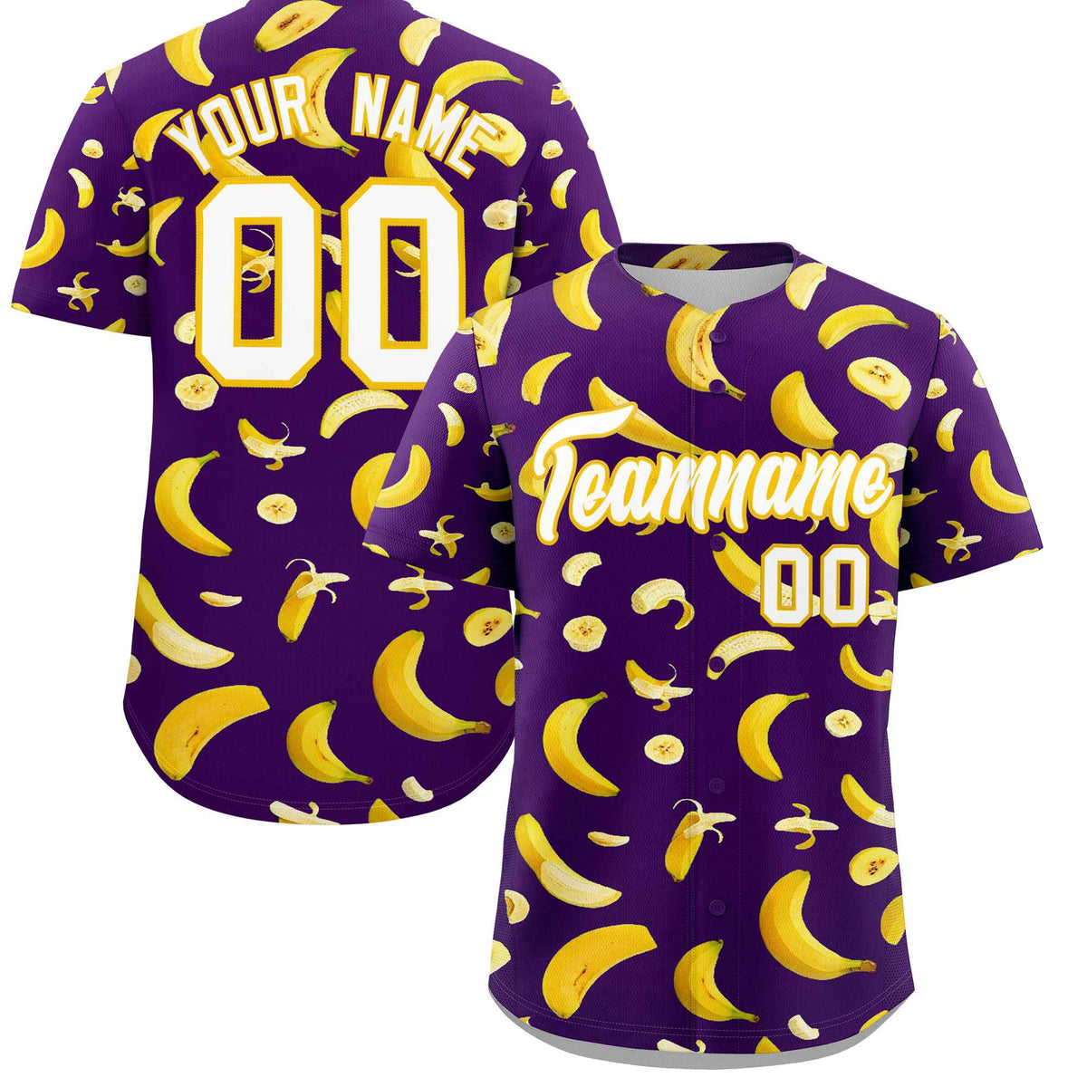 Custom Purple-02 Banana Graffiti Pattern Fashion Authentic Baseball Jersey | Graffiti Pattern | Embroidery&amp;Dye-sublimation printing | KXKSHOP
