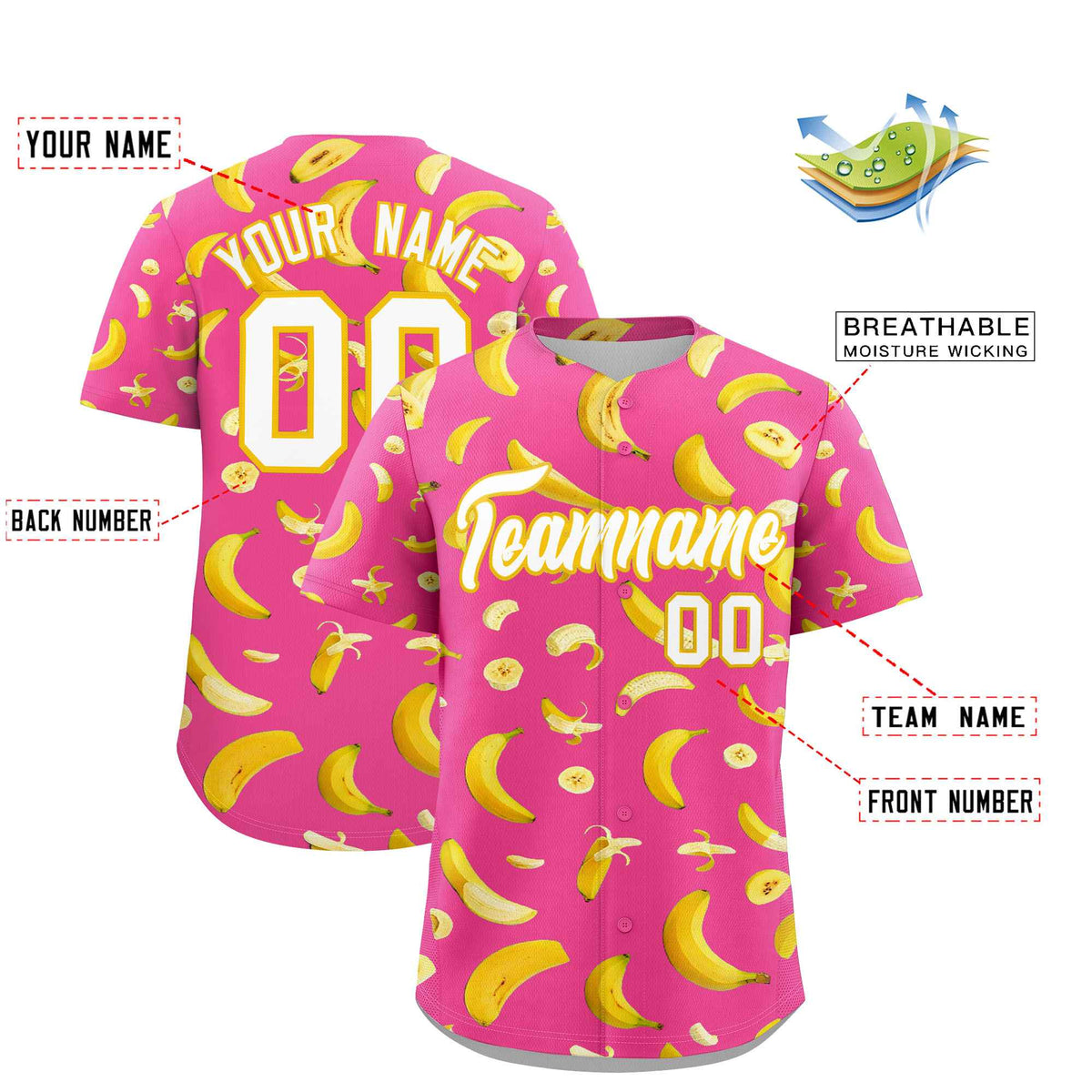 Custom Pink Banana Graffiti Pattern Fashion Authentic Baseball Jersey | Graffiti Pattern | Embroidery&amp;Dye-sublimation printing | KXKSHOP