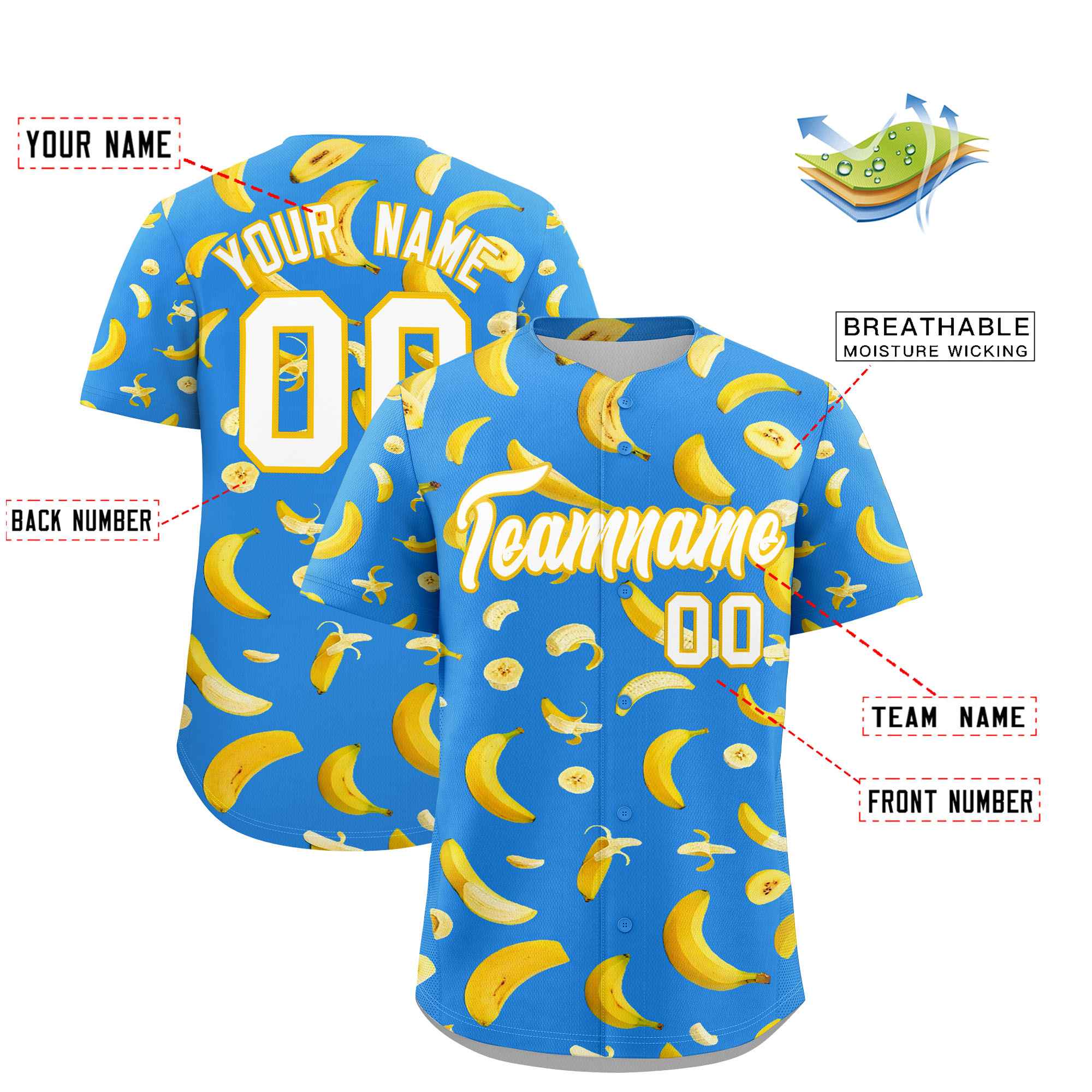 Custom Light Blue Banana Graffiti Pattern Fashion Authentic Baseball Jersey | Graffiti Pattern | Embroidery&Dye-sublimation printing | KXKSHOP
