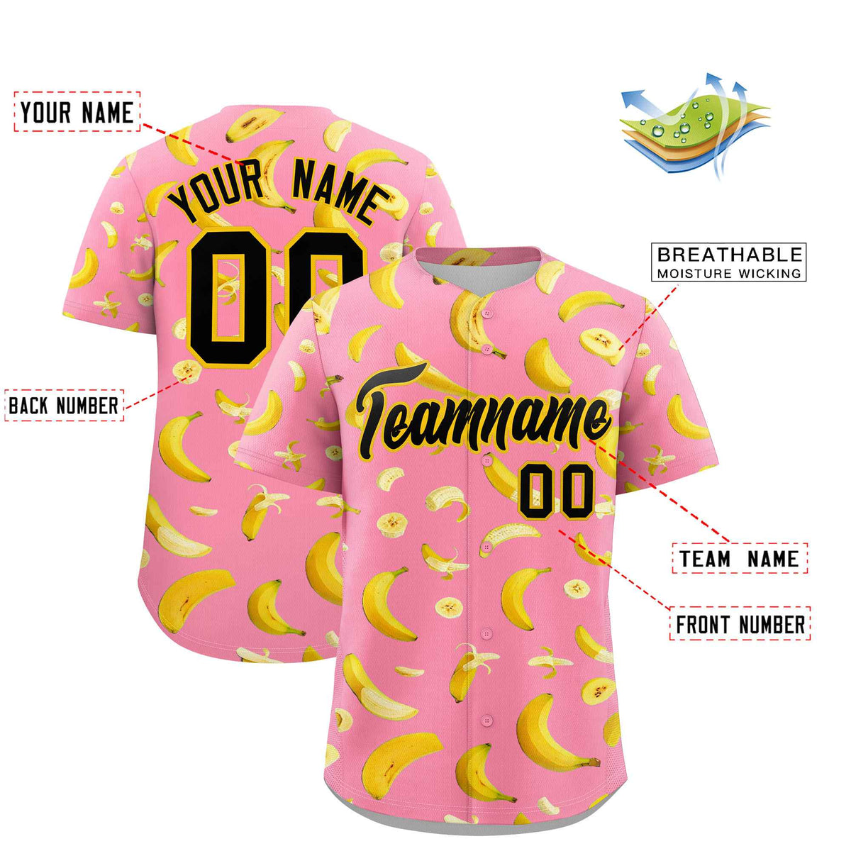 Custom Light Pink Banana Graffiti Pattern Fashion Authentic Baseball Jersey | Graffiti Pattern | Embroidery&amp;Dye-sublimation printing | KXKSHOP