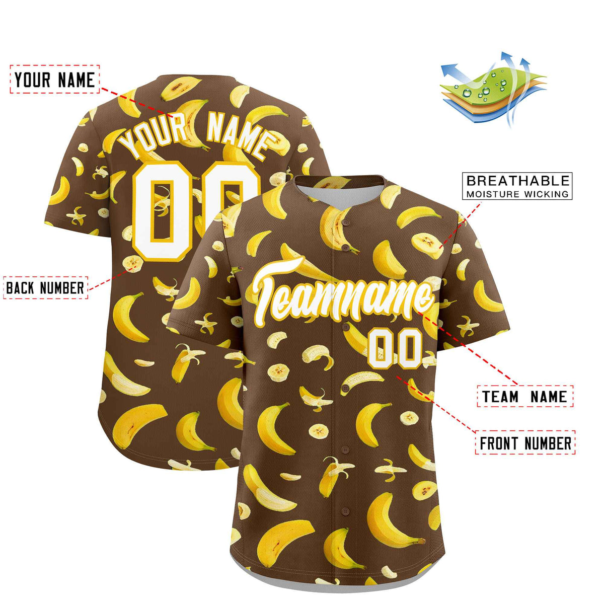 Custom Light Brown Banana Graffiti Pattern Fashion Authentic Baseball Jersey | Graffiti Pattern | Embroidery&amp;Dye-sublimation printing | KXKSHOP