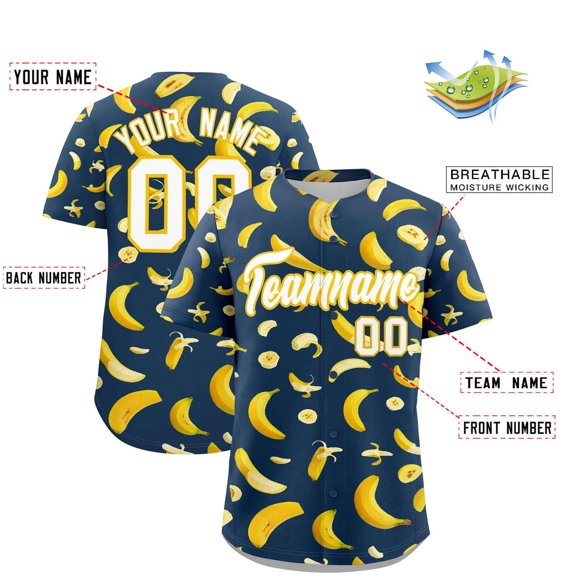 Custom Midnight Blue Banana Graffiti Pattern Fashion Authentic Baseball Jersey | Graffiti Pattern | Embroidery&amp;Dye-sublimation printing | KXKSHOP