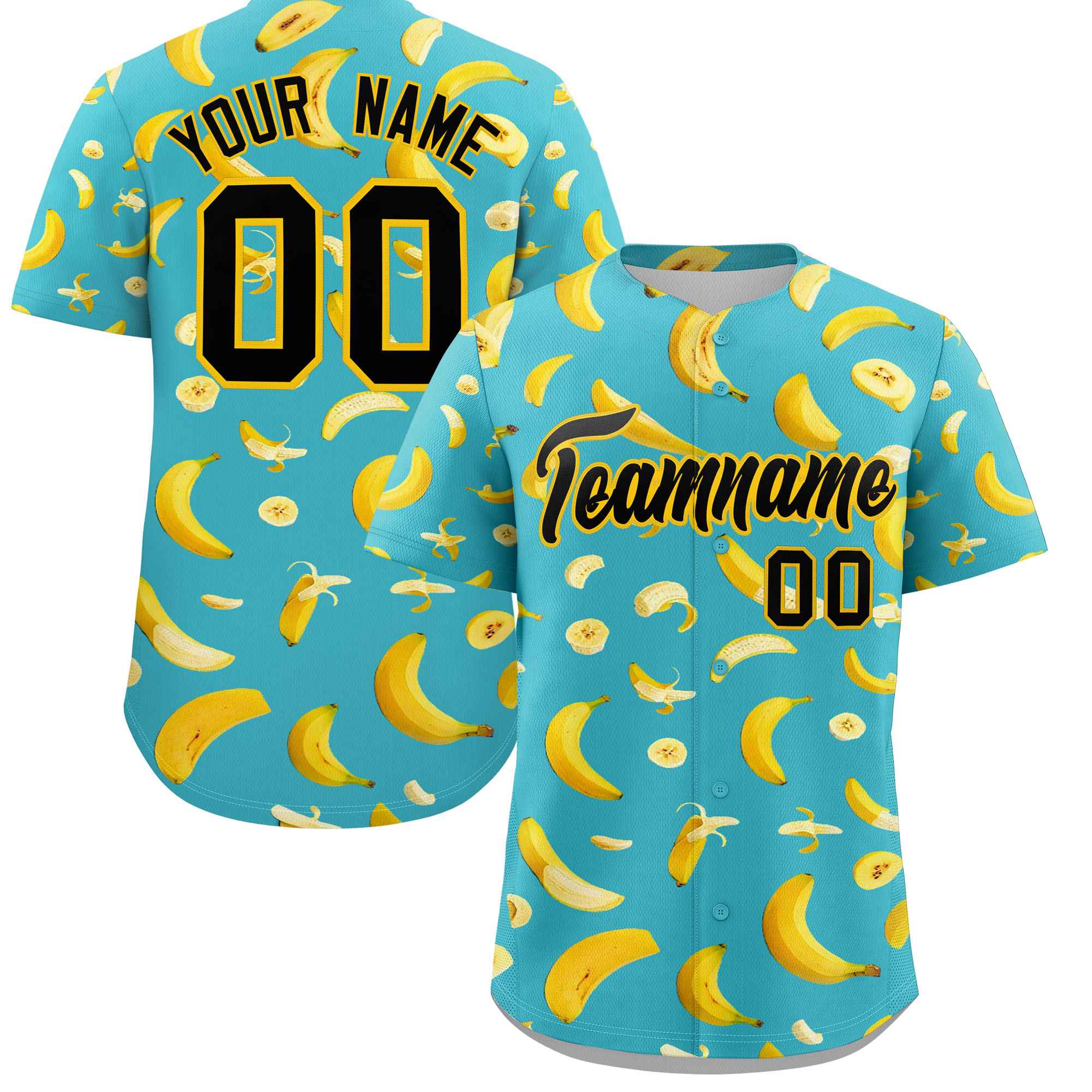 Custom Teal Banana Graffiti Pattern Fashion Authentic Baseball Jersey | Graffiti Pattern | Embroidery&Dye-sublimation printing | KXKSHOP