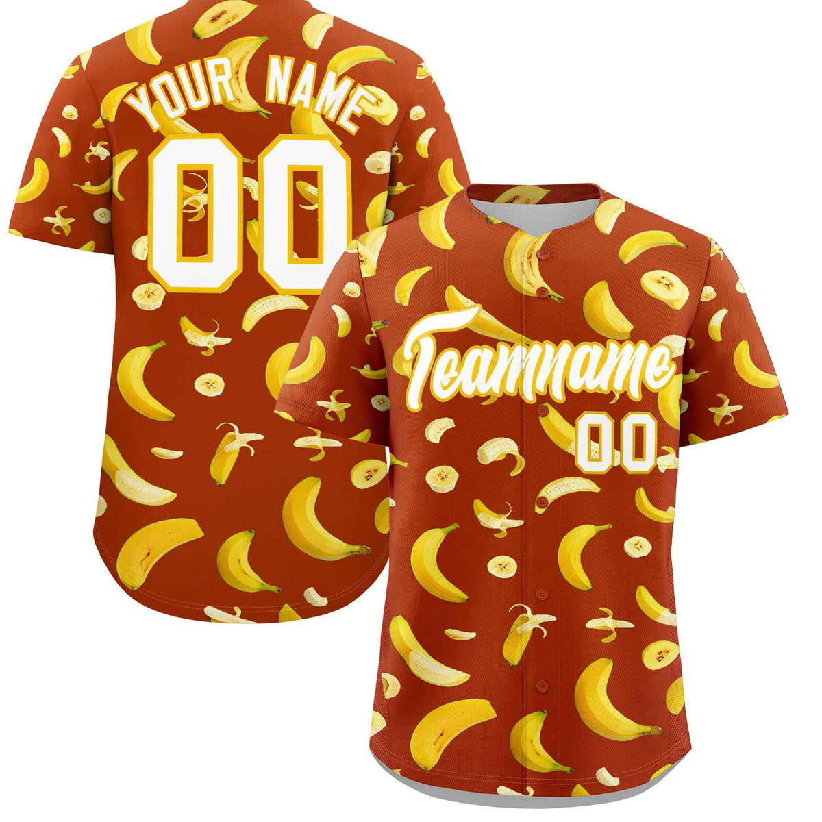 Custom Dark Orange Banana Graffiti Pattern Fashion Authentic Baseball Jersey | Graffiti Pattern | Embroidery&amp;Dye-sublimation printing | KXKSHOP