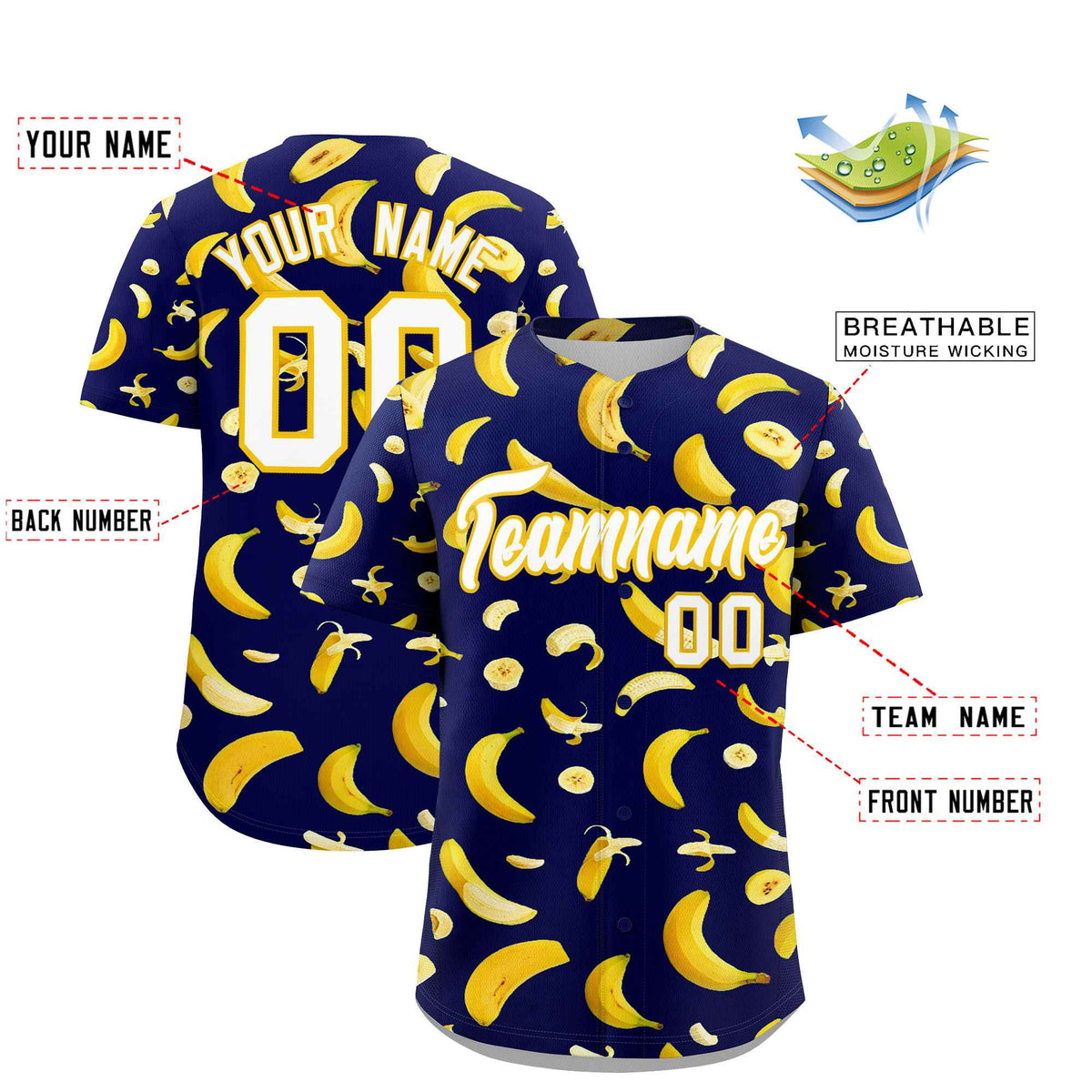 Custom Dark Blue Banana Graffiti Pattern Fashion Authentic Baseball Jersey | Graffiti Pattern | Embroidery&amp;Dye-sublimation printing | KXKSHOP