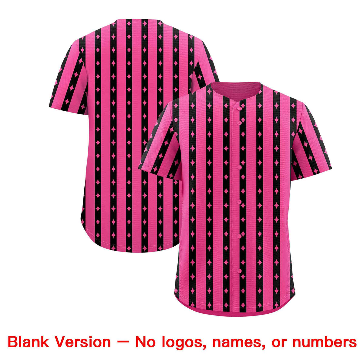 Custom Pink Black Star Pattern Thick Stripes Baseball Jersey