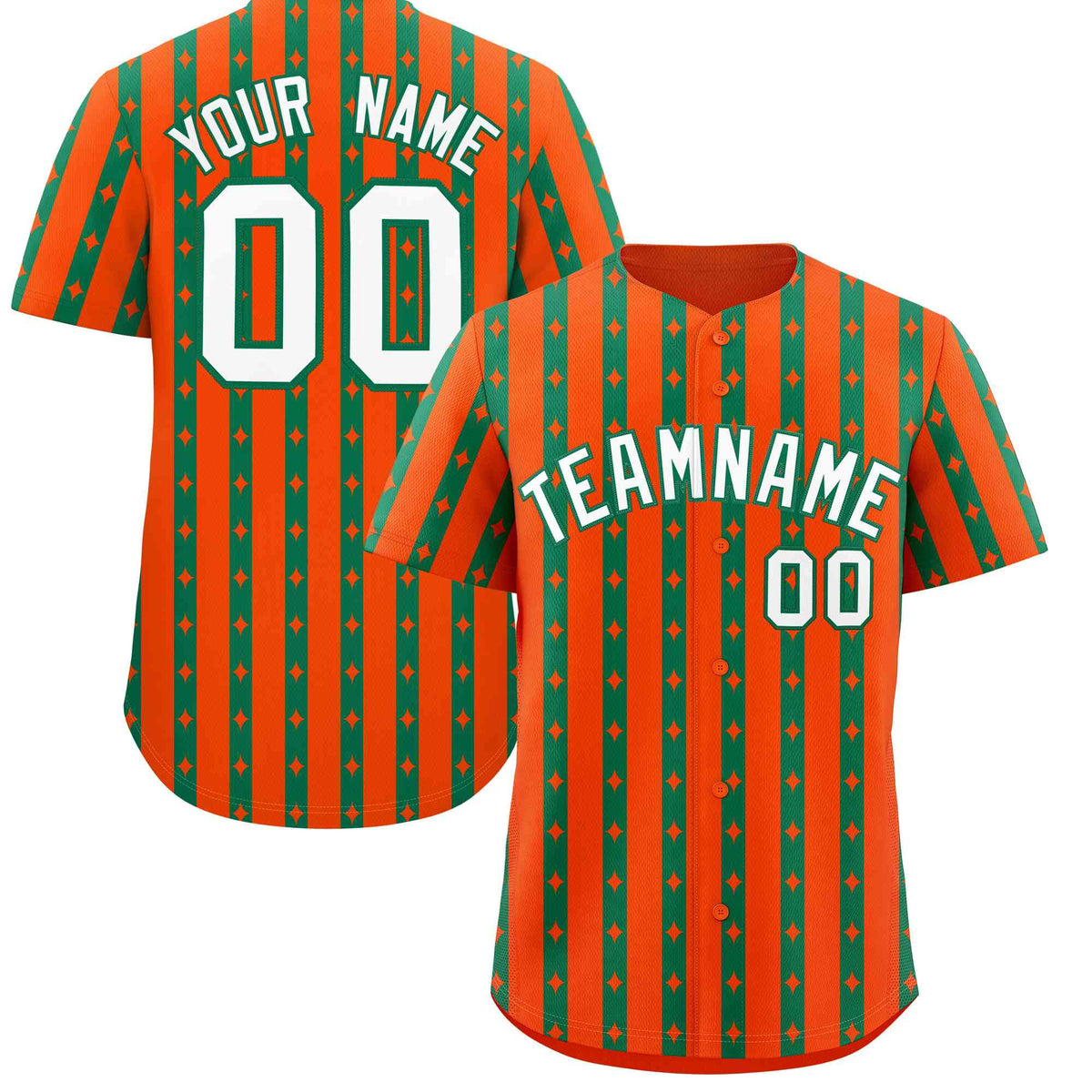 Custom Orange Kelly Green Star Pattern Thick Stripes Baseball Jersey
