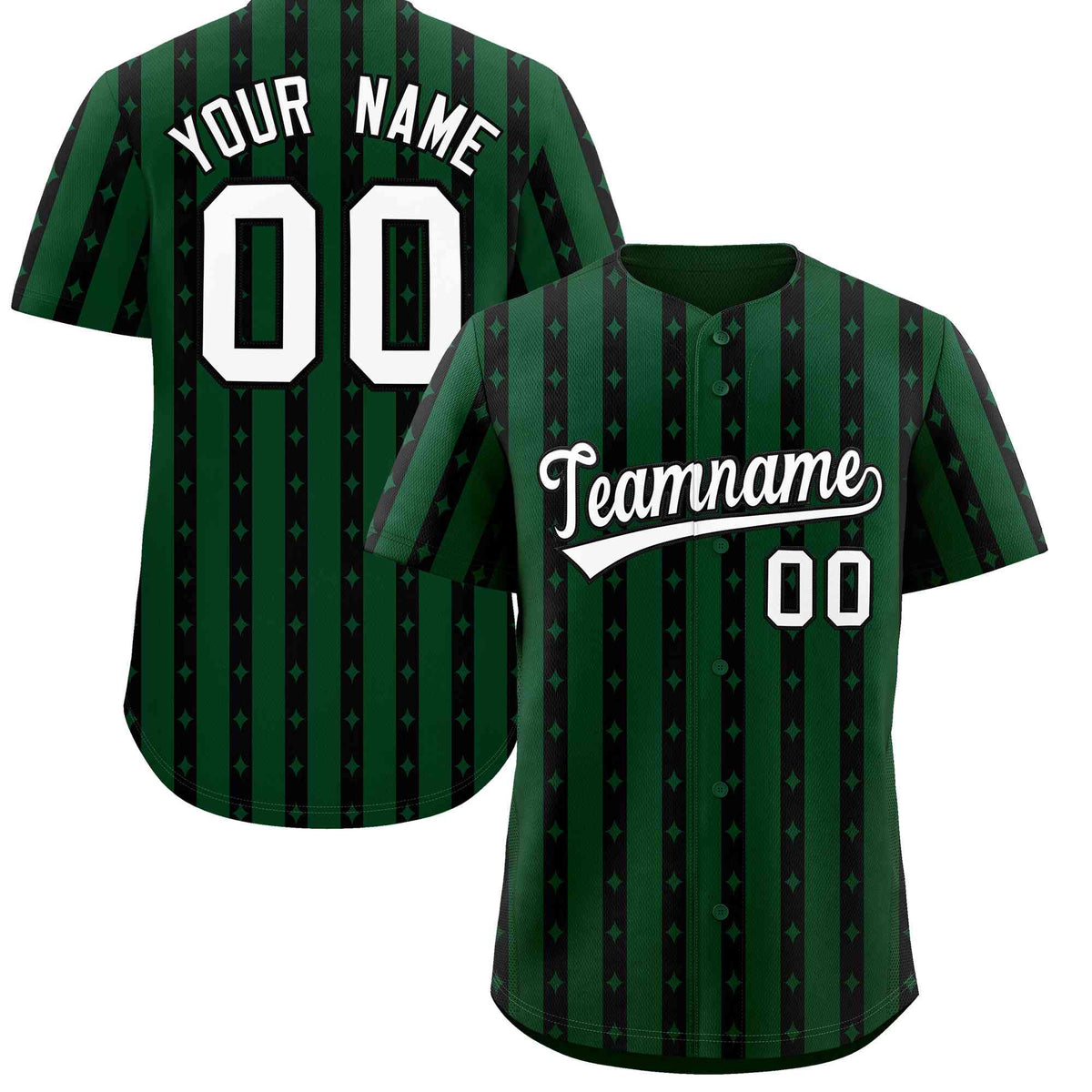 Custom Green Black Star Pattern Thick Stripes Baseball Jersey| KXKSHOP