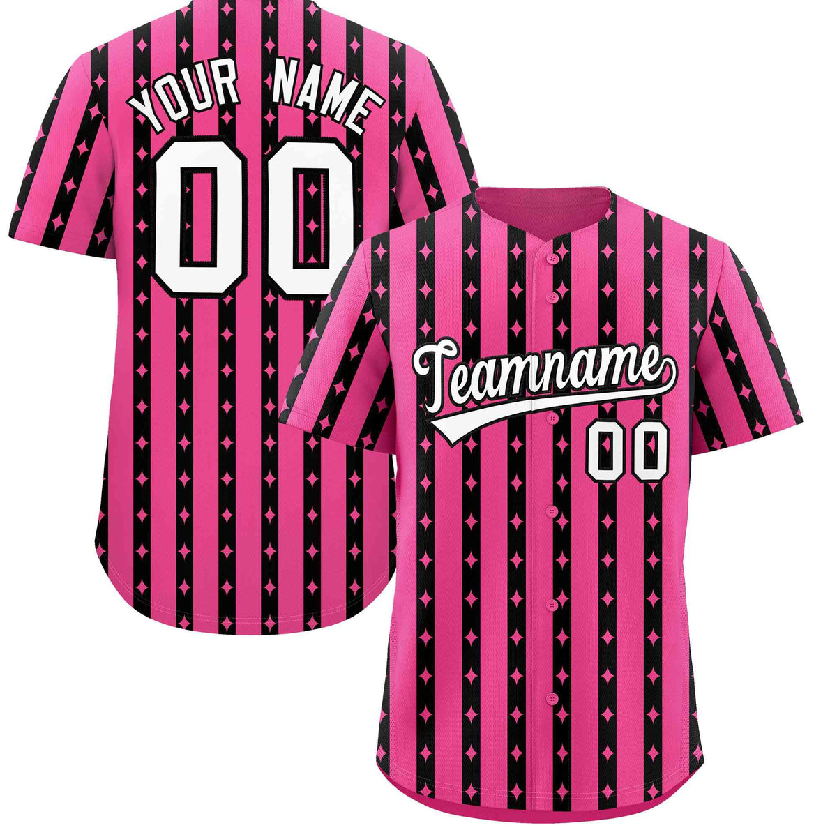 Custom Pink Black Star Pattern Thick Stripes Baseball Jersey| KXKSHOP