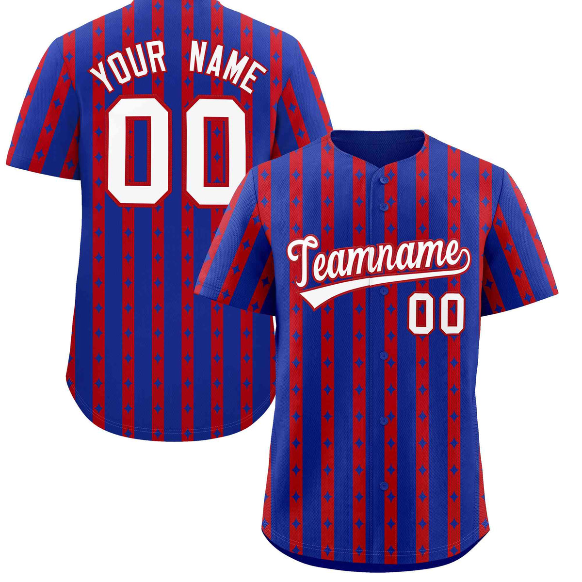 Custom Royal Blue Red Star Pattern Thick Stripes Baseball Jersey| KXKSHOP
