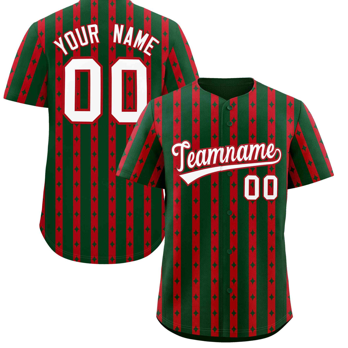 Custom Green Red Star Pattern Thick Stripes Baseball Jersey| KXKSHOP