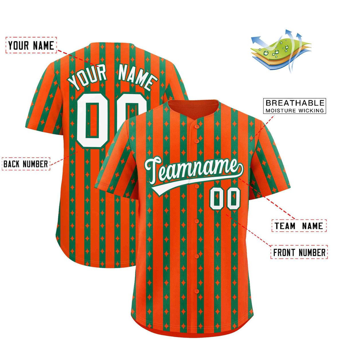 Custom Orange Kelly Green Star Pattern Thick Stripes Baseball Jersey| KXKSHOP
