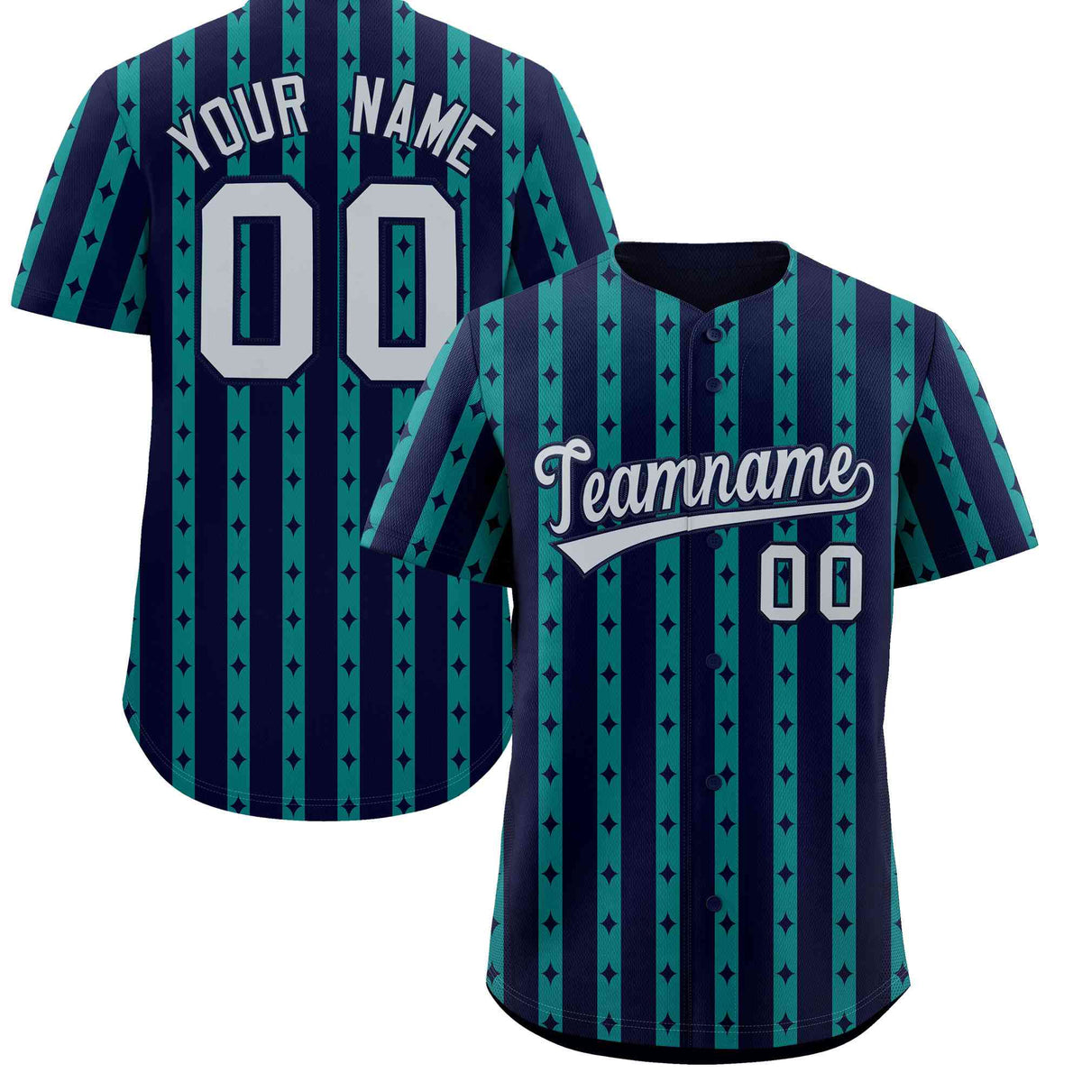 Custom Navy Teal Star Pattern Thick Stripes Baseball Jersey| KXKSHOP