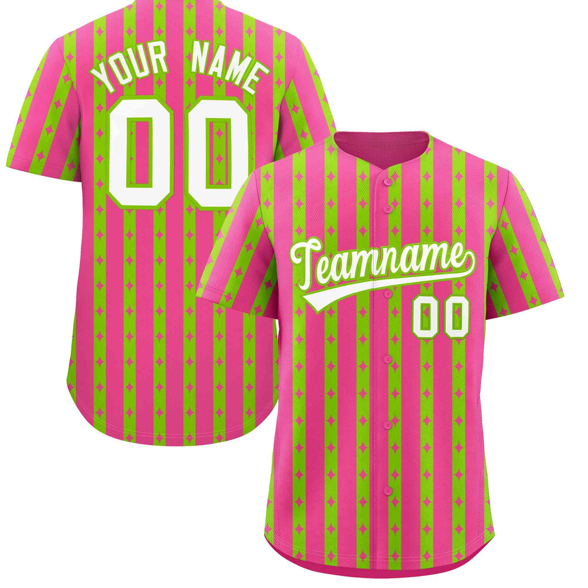 Custom Pink Neon Green Star Pattern Thick Stripes Baseball Jersey| KXKSHOP