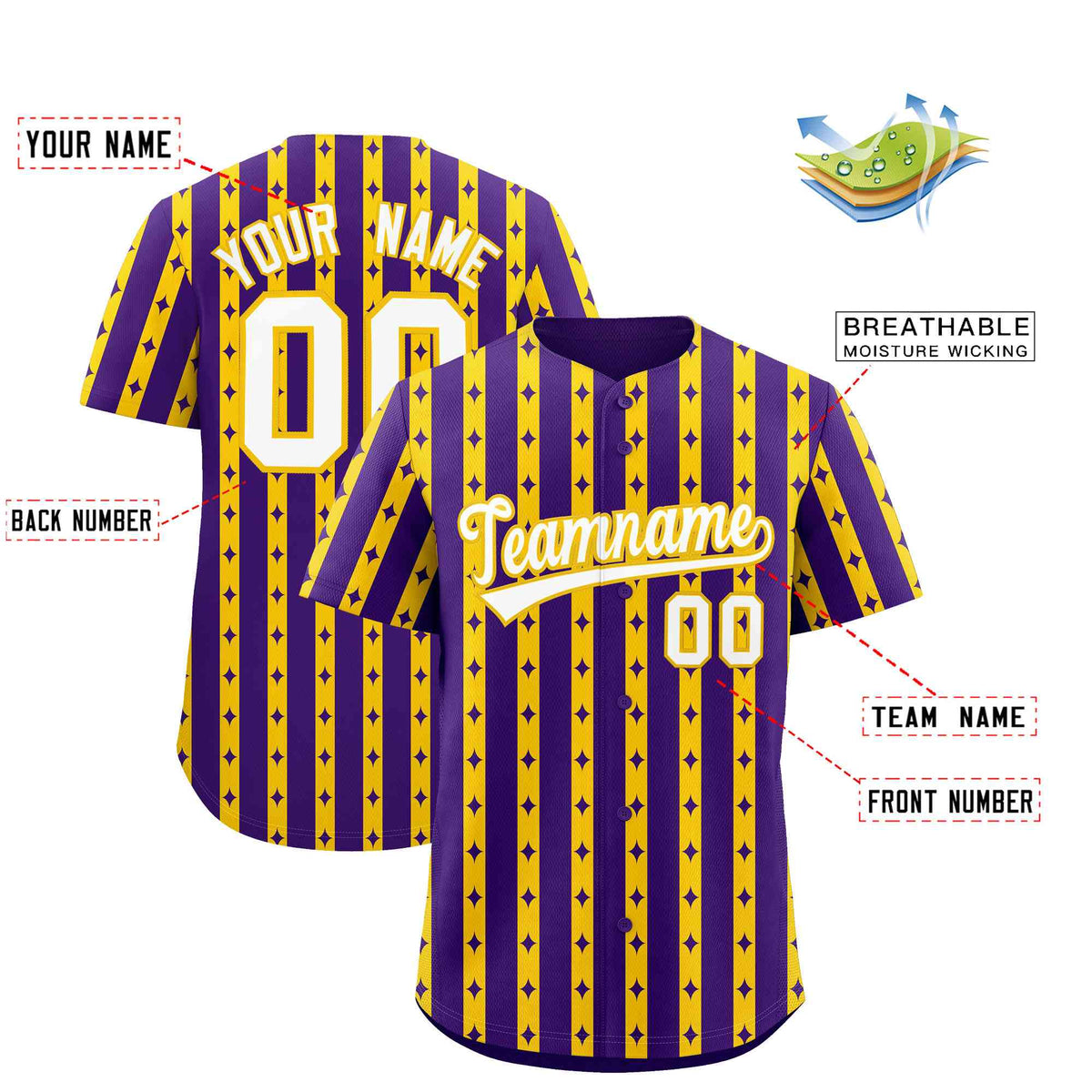 Custom Purple Gold Star Pattern Thick Stripes Baseball Jersey| KXKSHOP