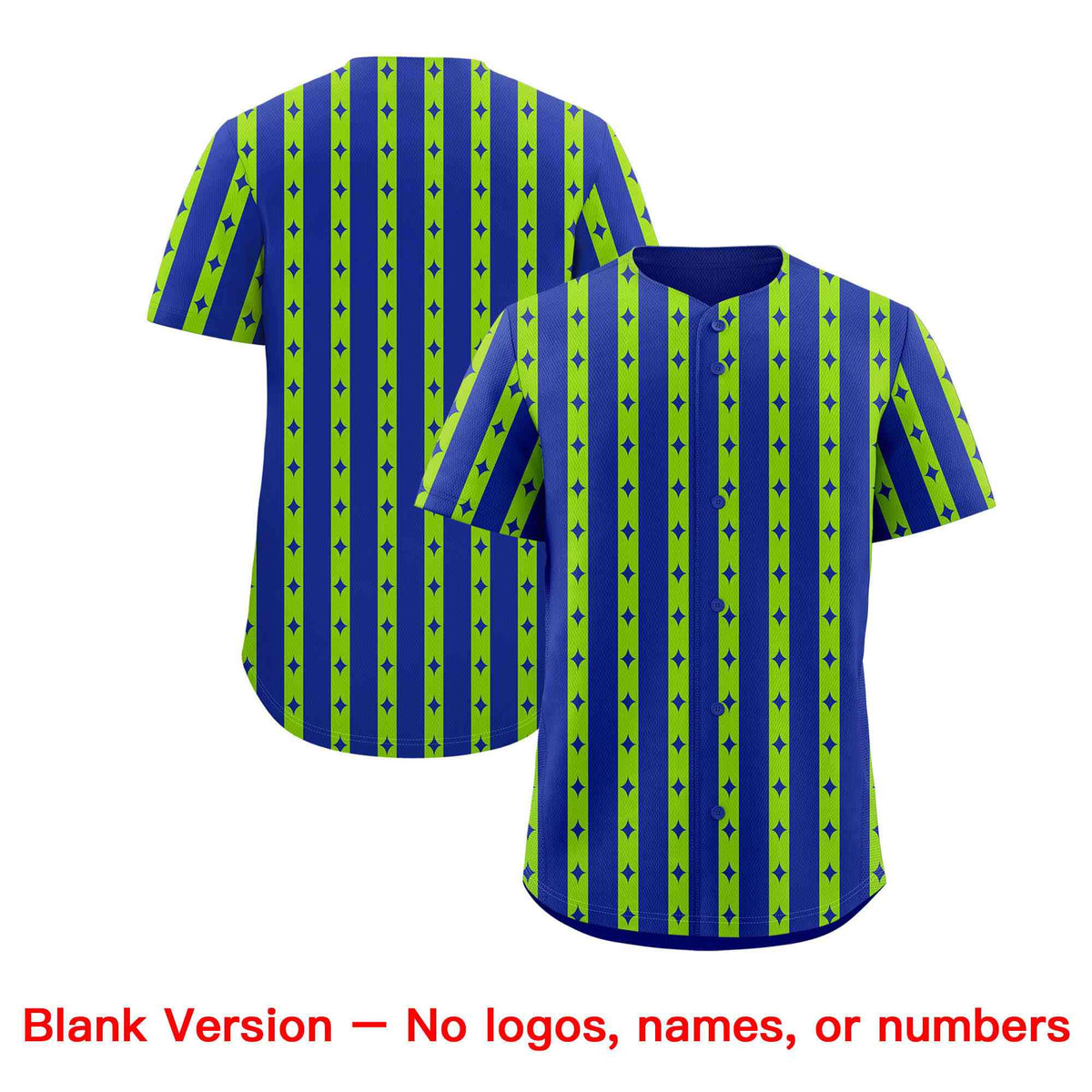 Custom Royal Blue Neon Green Star Pattern Thick Stripes Baseball Jersey