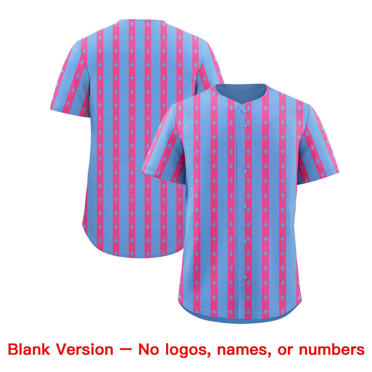 Custom Light Blue Pink Star Pattern Thick Stripes Baseball Jersey