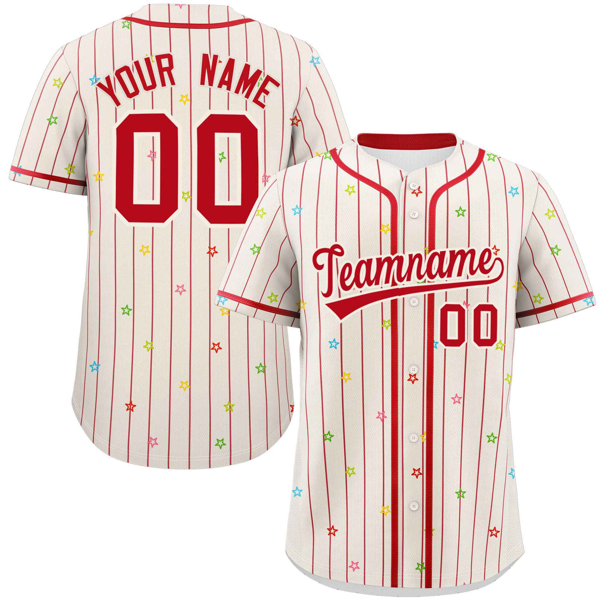 Custom Cream Red Stripe Fashion Personalized Star Pattern Authentic Baseball Jersey