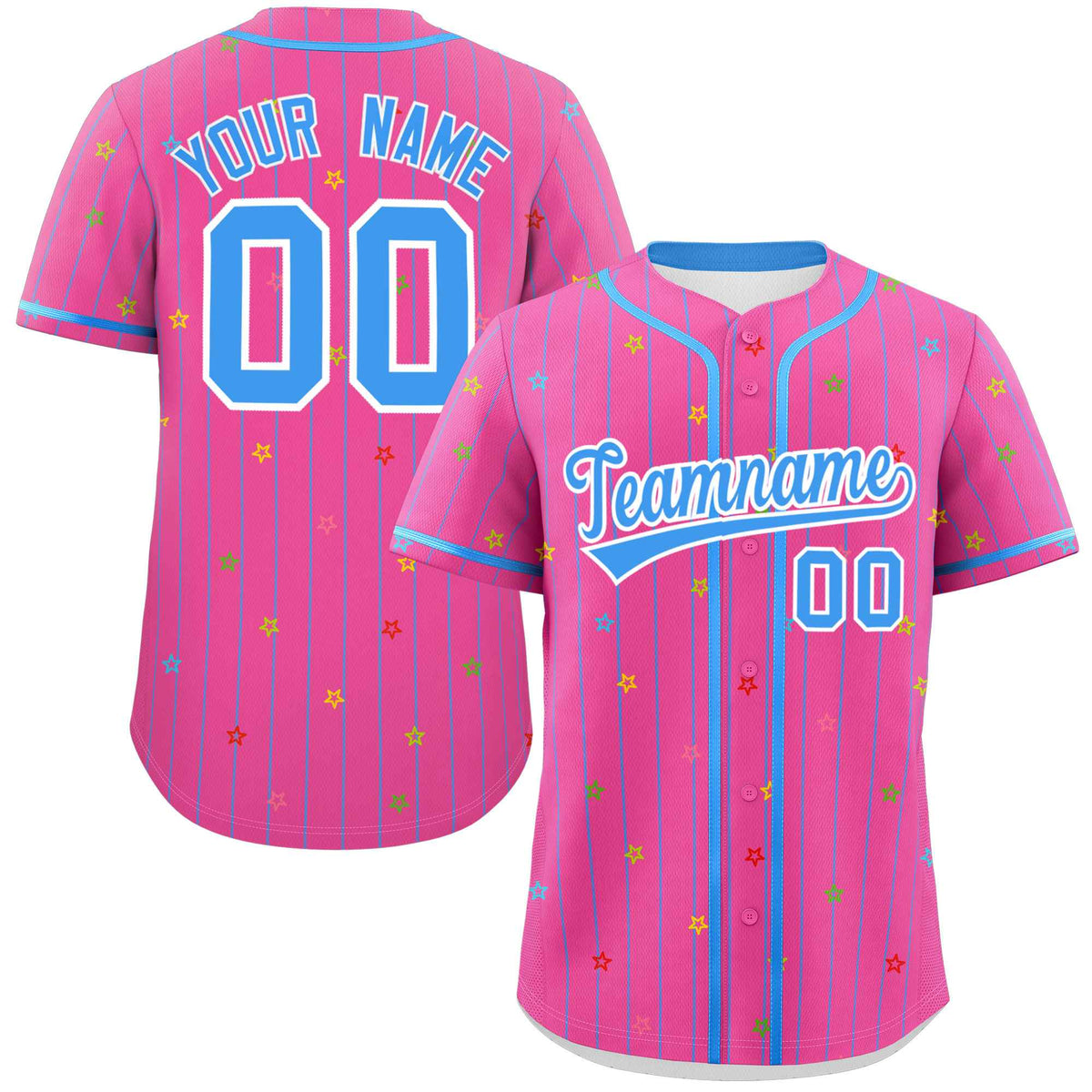 Custom Pink Powder Blue Stripe Fashion Personalized Star Pattern Authentic Baseball Jersey