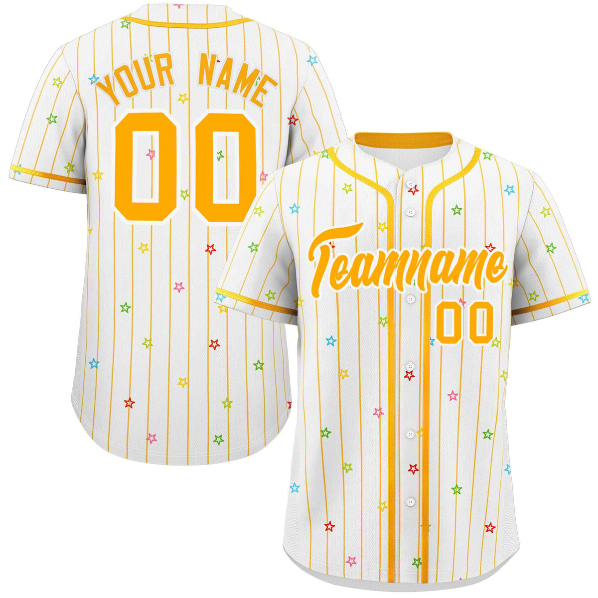 Custom White Yellow Stripe Fashion Personalized Star Pattern Authentic Baseball Jersey