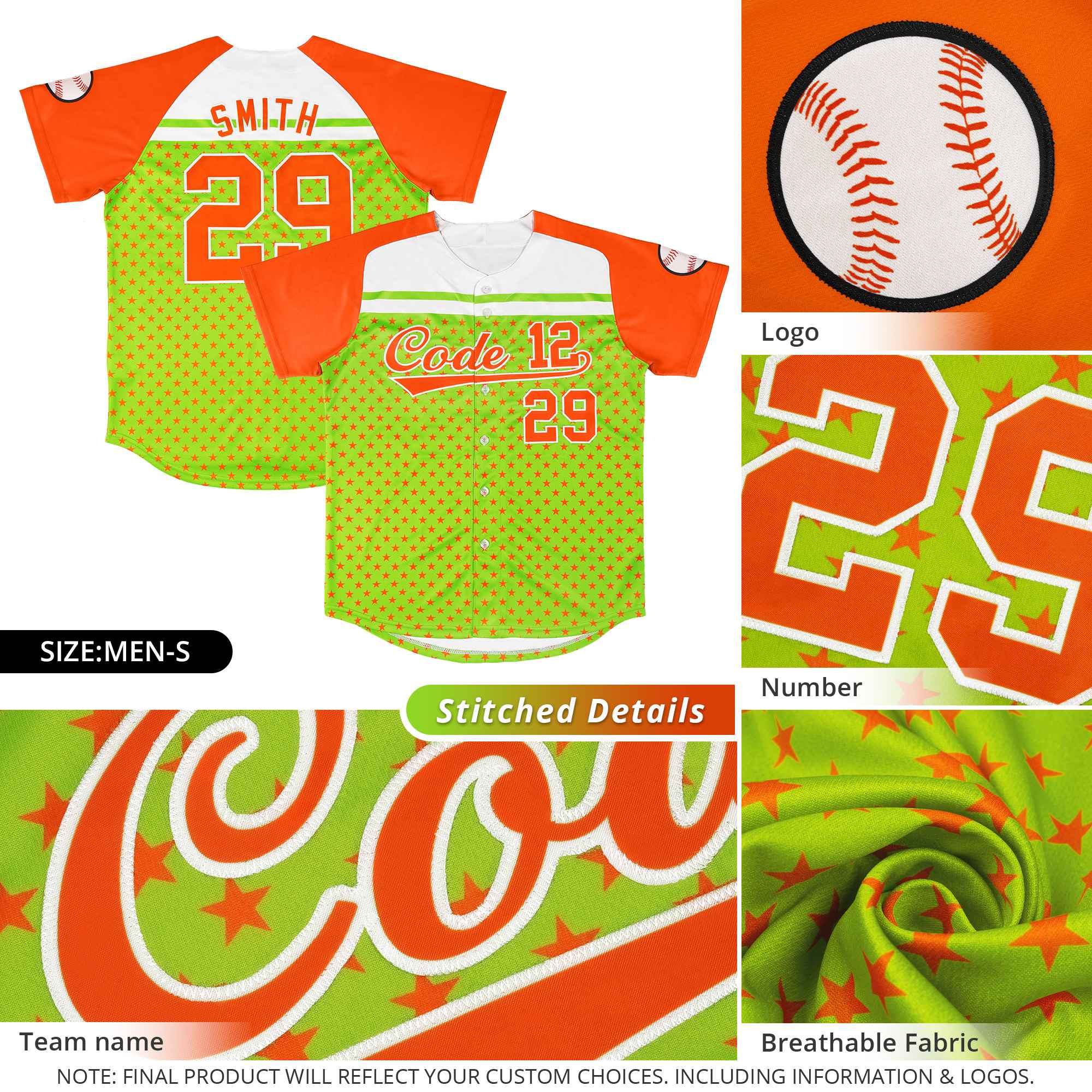 Custom Purple Neon Green-White Raglan Sleeve Personalized Star Print Authentic Baseball Jersey