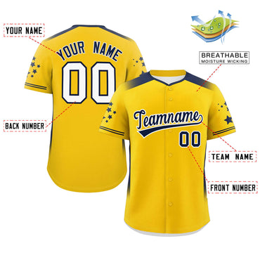 Custom Gold Navy Gradient Side Personalized Star Pattern Authentic Baseball Jersey