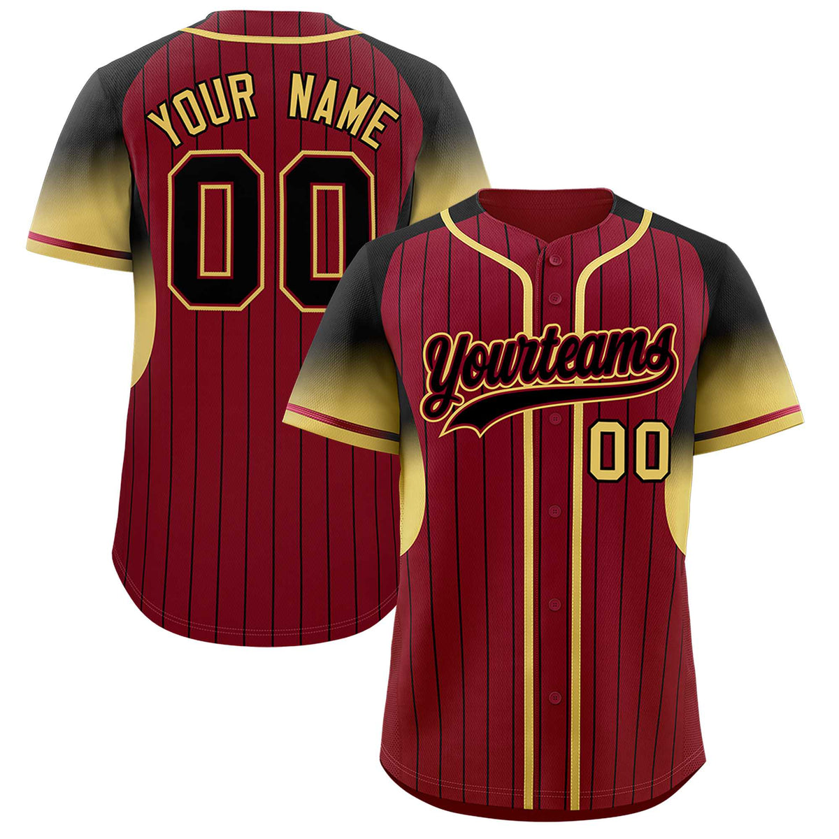 Custom Crimson Black Stripe Fashion Sleeves Gradient Authentic Baseball Jersey