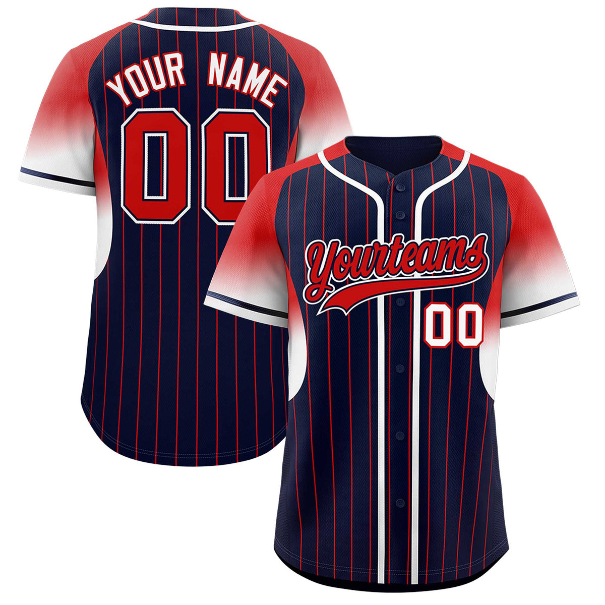 Custom Navy Red Stripe Fashion Sleeves Gradient Authentic Baseball Jersey