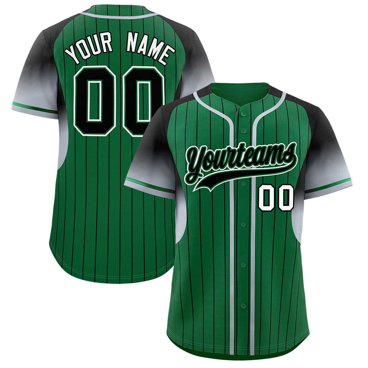 Custom Kelly Green Black Stripe Fashion Sleeves Gradient Authentic Baseball Jersey