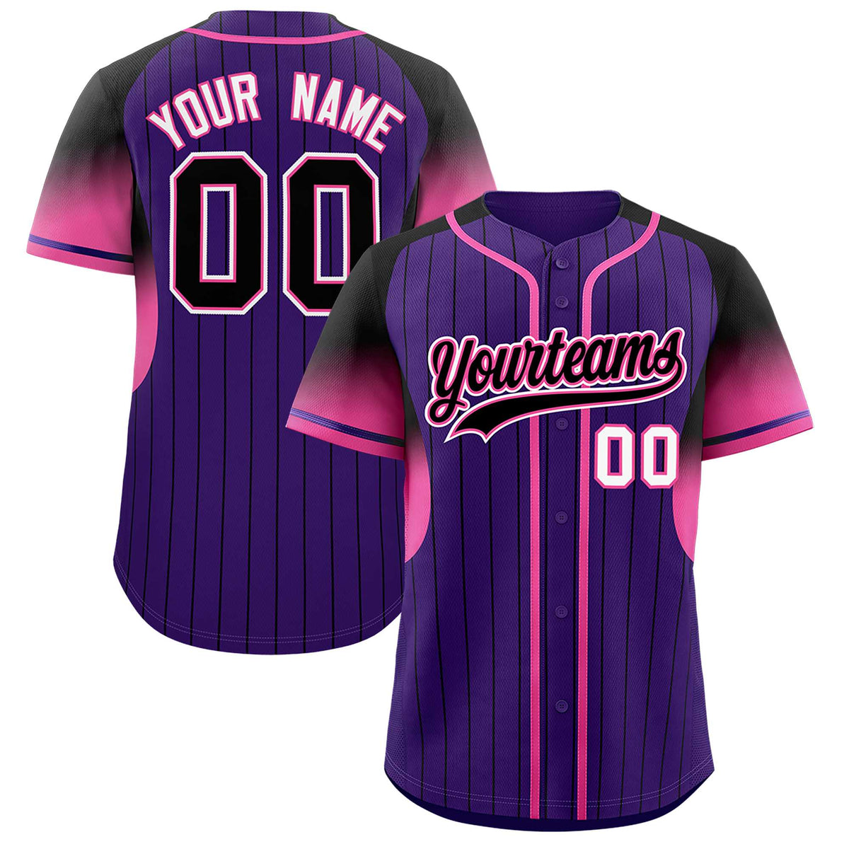 Custom Purple Black Stripe Fashion Sleeves Gradient Authentic Baseball Jersey