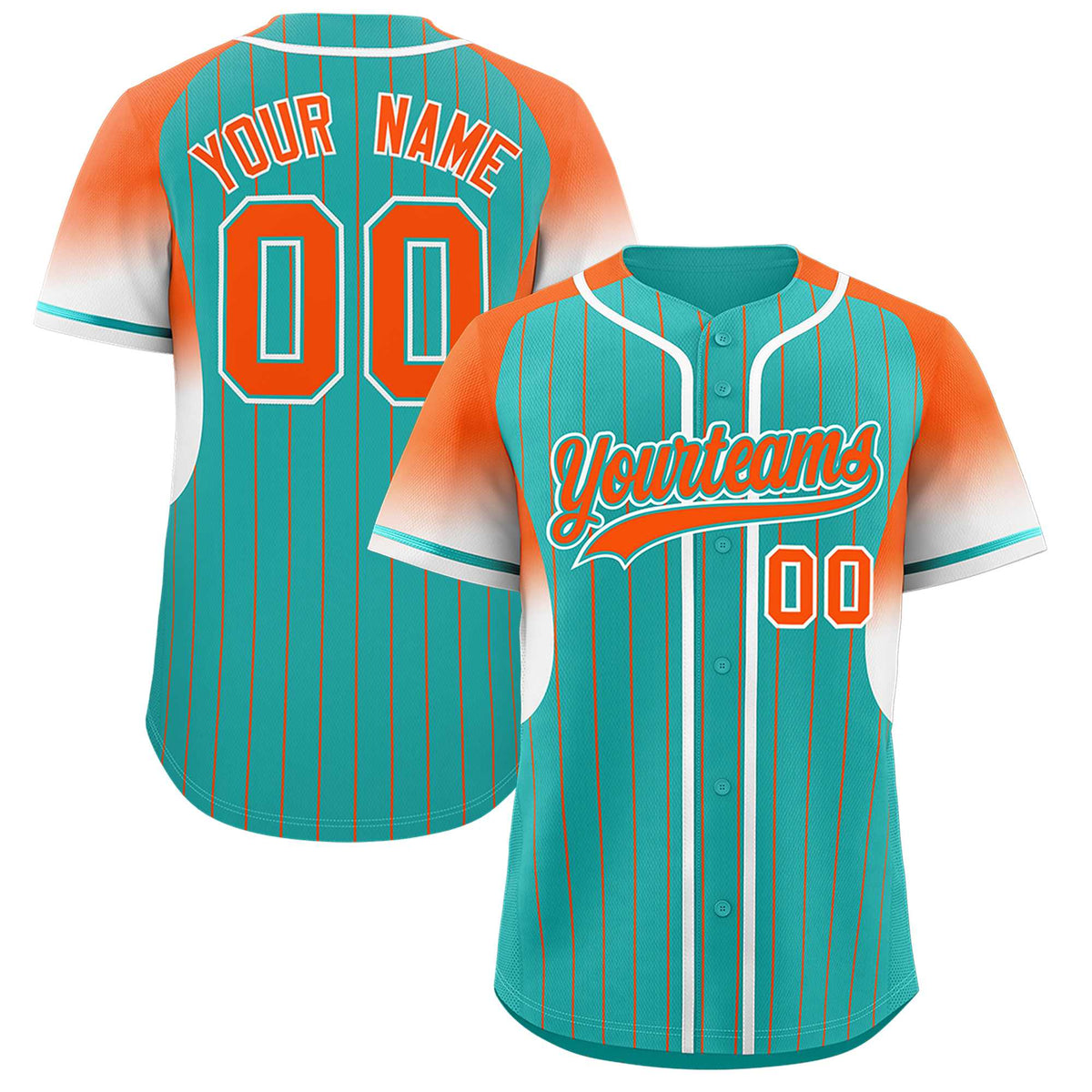 Custom Aqua Orange Stripe Fashion Sleeves Gradient Authentic Baseball Jersey